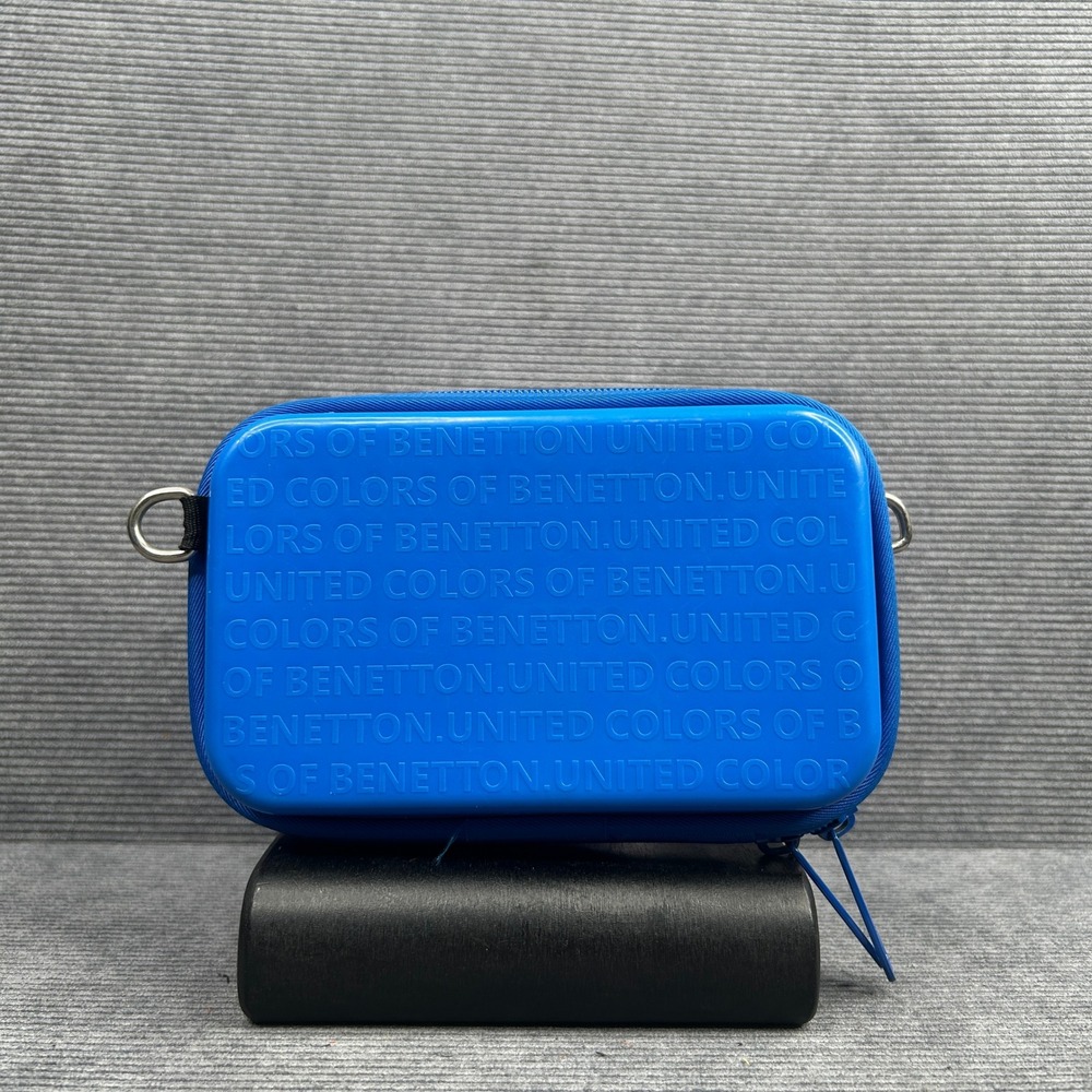 United Colors of Benetton Blue Hard Shell Crossbody Bag Logo Strap Small Y2k